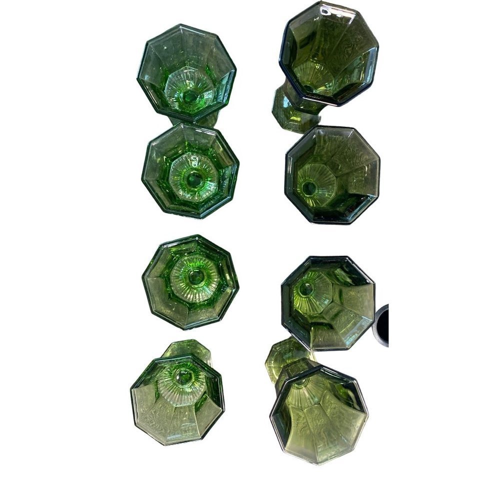 VINTAGE SET OF 4 INDEPENDENT PANEL GREEN WINE GLASSES AND 4 CHAMPAGNE GLASSES - Picture 3 of 4
